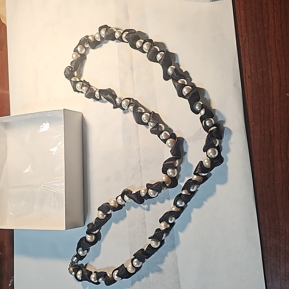Necklace With Ribbon and Faux Pearls